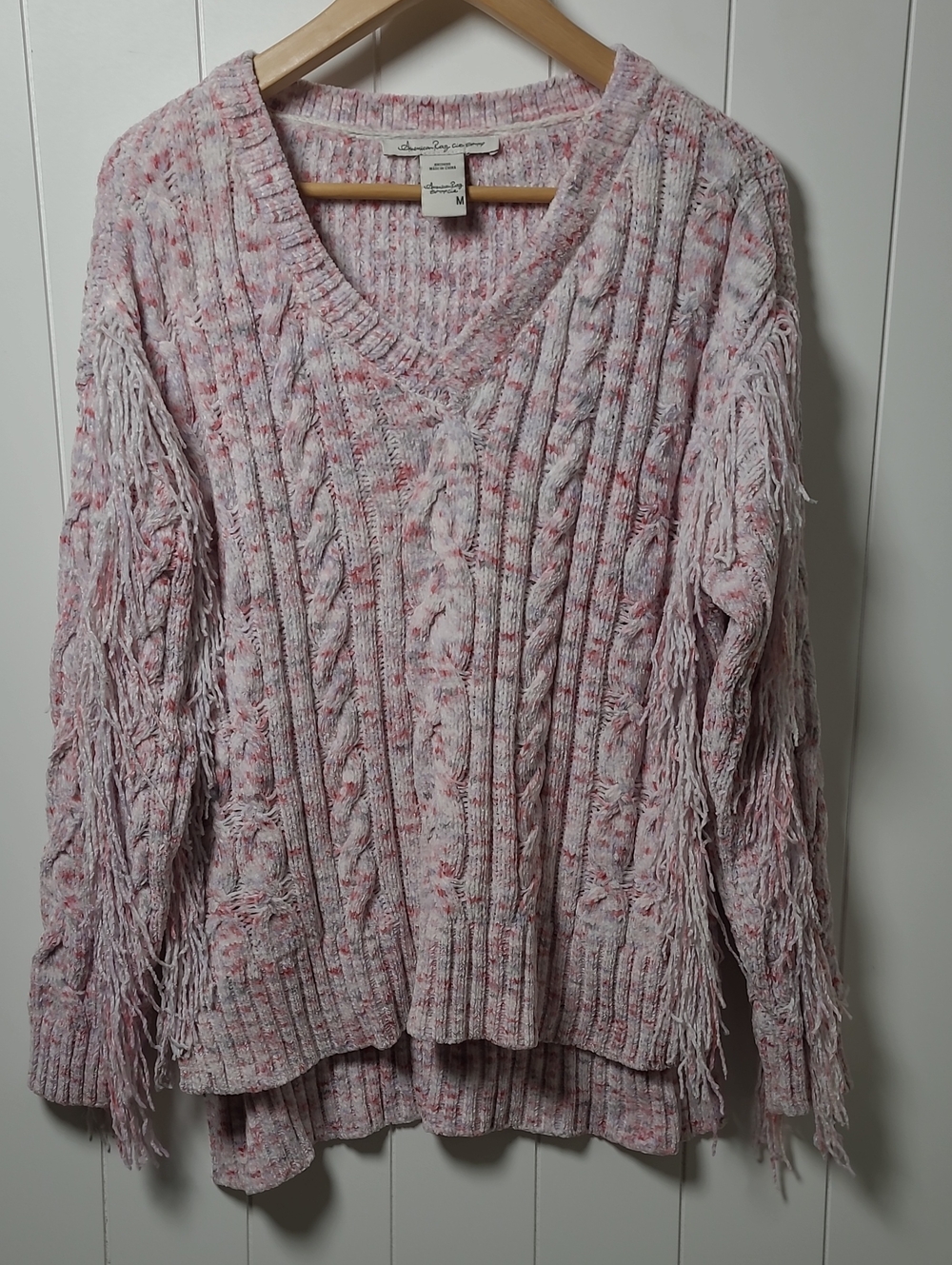 American Rag Cie Sweater Women's Medium Boho Fringed Knit Fall Winter